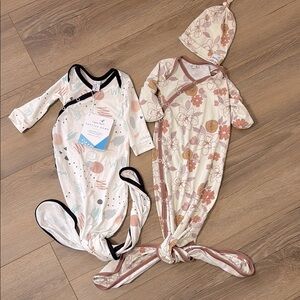 Copper Pearl Bundle of Two Newborn Floral and Geometric Baby Gowns with Hat NWT